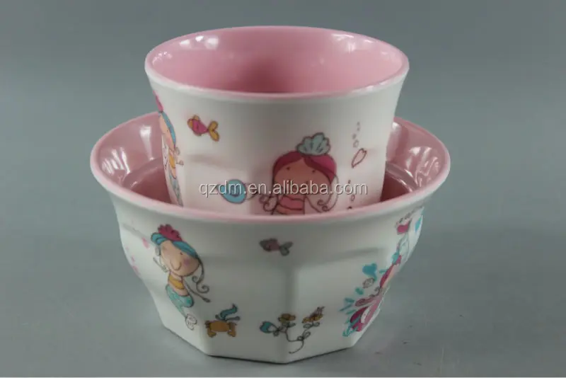 Double Color Melamine Cups And Bowls For Kids