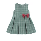 Kids Clothes Boutique Latest Dress Summer 100% Linen Bow Girls Frock Dresses