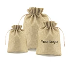 Small Jute Jewelry Pouch Burlap Gift Custom Linen Drawstring Bag with Logo