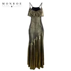 Elegant Midnight Ruffled Guipure Lace long Cocktail Dress Gold Evening Dress
