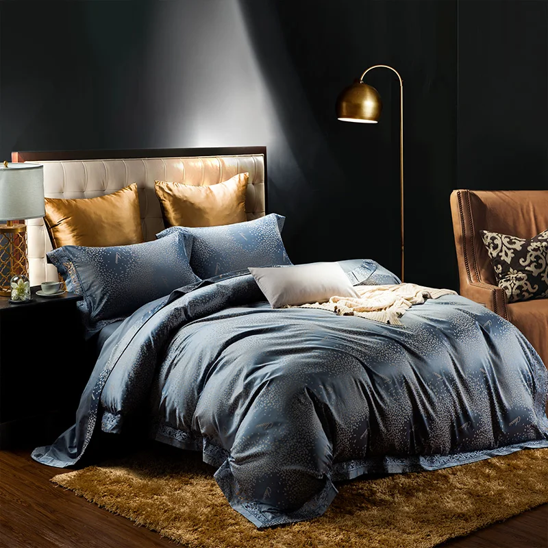 Waliicorners Tribute Silk Jacquard silver gray Luxury Royal Bedding set 4Pcs King Queen size bed sheet set Duvet cover pillow shams 43 WFG_4651