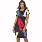 2019 European and American tight sexy letter print round neck dress