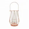 Rose Gold Iron Wire Metal Lantern Candle Holder With Glass Candle Holder