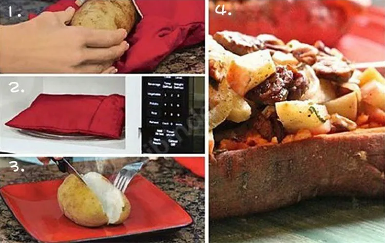 2 Pcs/Lot Oven Microwave Baked Red Potato Bag For Quick Fast( cook 8 potatoes at once ) In Just 4 Minutes Washed Potato Bags