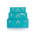 Set of 3 blue color elegant appearance metal storage trunk box
