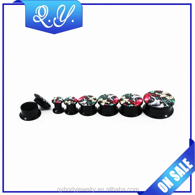 Wholesale acrylic colorful printing earring stud plug tunnel