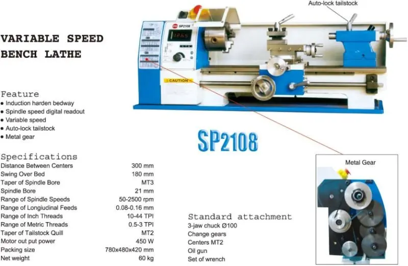 high speed lathe small machine with Metal lathe and CE SP2108!!!