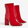 New fashionable leather red boots women stock high heel ankle boots