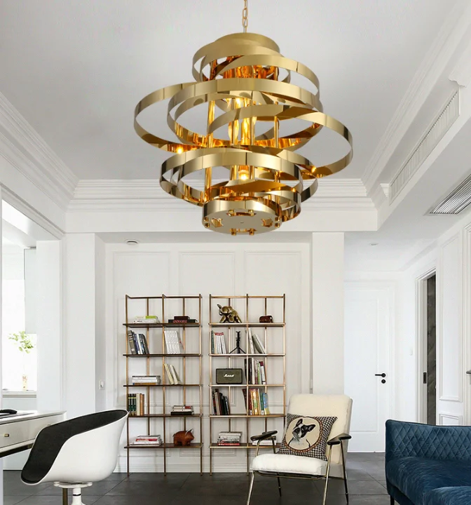 Postmodern art personality creative decoration round circle stainless steel metal chandeliers lighting
