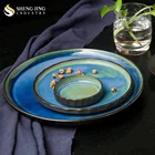 Ceramic Blue Dinnerware Sets 12'' 13.5'' Oval Dinner Plates