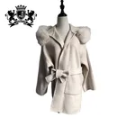 High Quality Wholesale Women Wool Cashmere Fabric Coat Women Long Fox Fur Collar Decoration Cashmere Coat