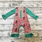Wholesale Children Boutique Clothing Halloween Pink Cotton Ruffle Baby Girls Romper Sailing Printing