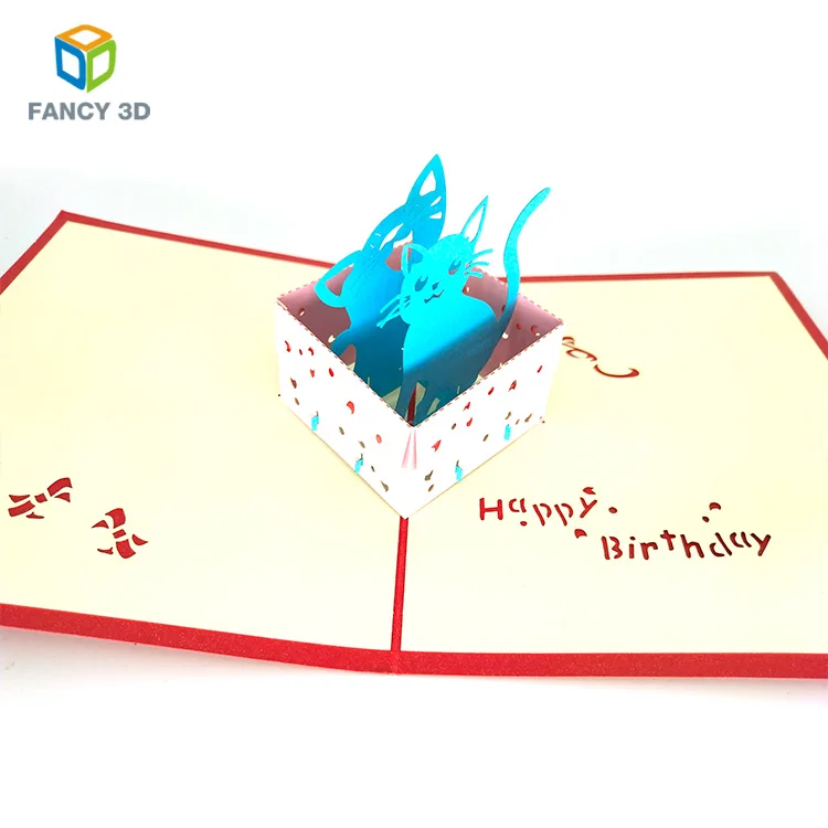 promotional birthday gift cat 3d pop up greeting card