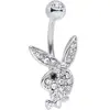 rabbit head navel ring bunny belly button ring with crystal play bunny charm body piercing jewelry