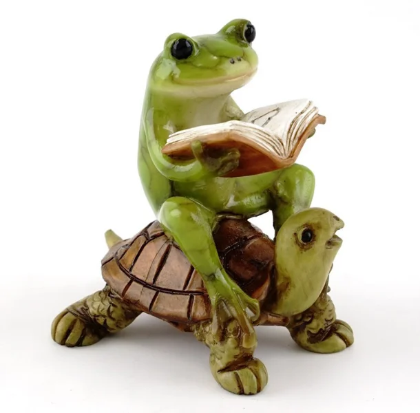 fairy garden & terrarium frog reading book on turtle statue