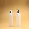 Hot sale empty frosted/white PET 250ml plastic bottle with metallic lotion pump