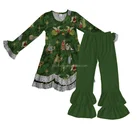baby girls Boutique nativity Dress And solid Pant Set For Kids Girls Baby Ruffle Christmas Outfits with lace ruffle for fall