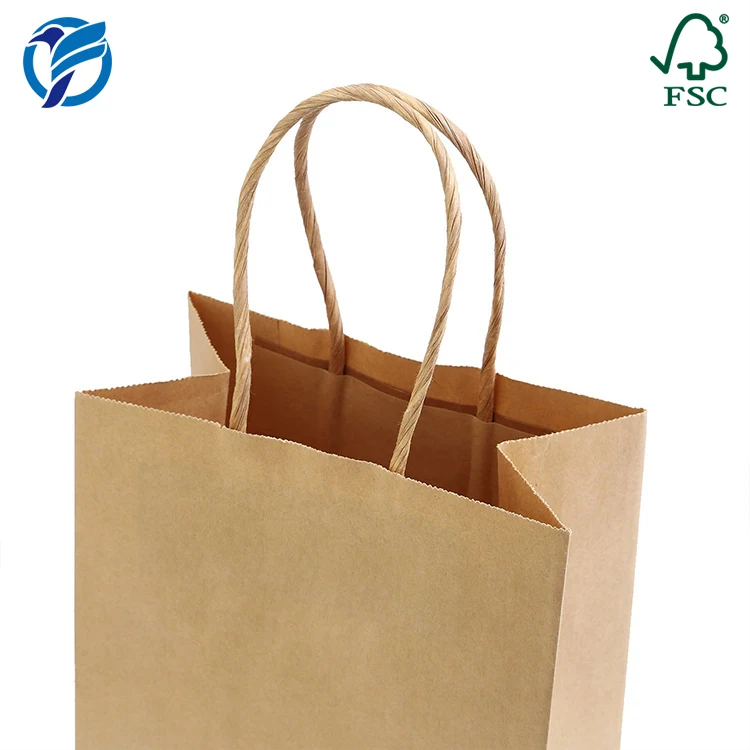 white kraft color printed shopping paper bag with twisted handle