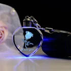 Wholesale LED Rose Heart Shaped Crystal Keychain Custom Logo Photo Frame Crystal Keychain