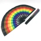 Large Rave multi colored rainbow fan LGBT Pride Parade Bamboo Fabric Hand fan