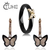 Golden Butterfly Shape Earrings Gemstone Ceramic Rings For Women Rose Gold Jewelry Set China Wholesale Price 2019