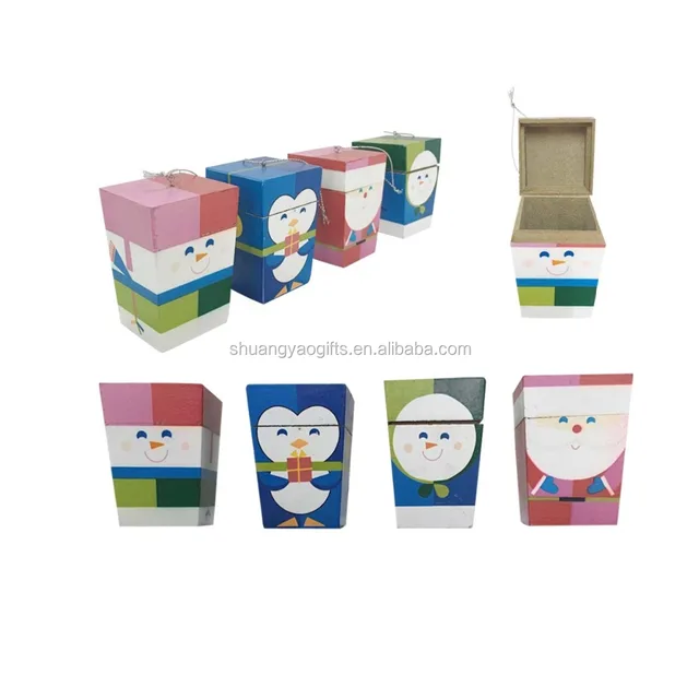 christmas wooden sqaure gifts box with santa/snowman/ribbon