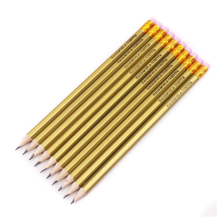 Custom Wholesale Standard Promotional Black Lead HB Hexagon Wooden Pencils With Eraser