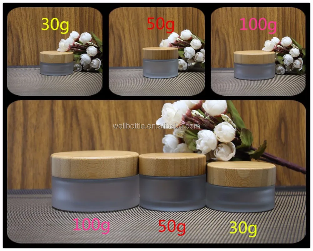 Cosmetic frosted glass cream jar with bamboo lid BJ-150R