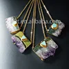WT-N411 Natural slice raw amethyst necklace with turquoise elements, Uraguay purple amethyst necklace with gold plated on edged