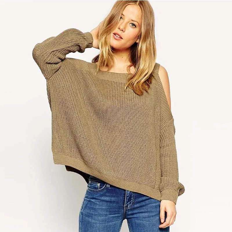 Women Antumn Winter Sweater European and American Strapless Strap Loose Sexy Backless Pull Femme Sweaters and Pullovers 2015