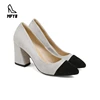Office lady leather decoration chunky pointed toe pencil formal high heel women dress shoes