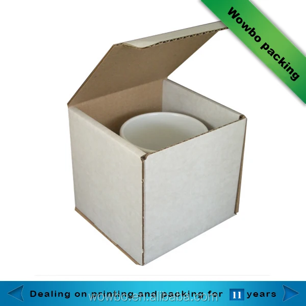 small square shape white corrugated coffee mug packaging box