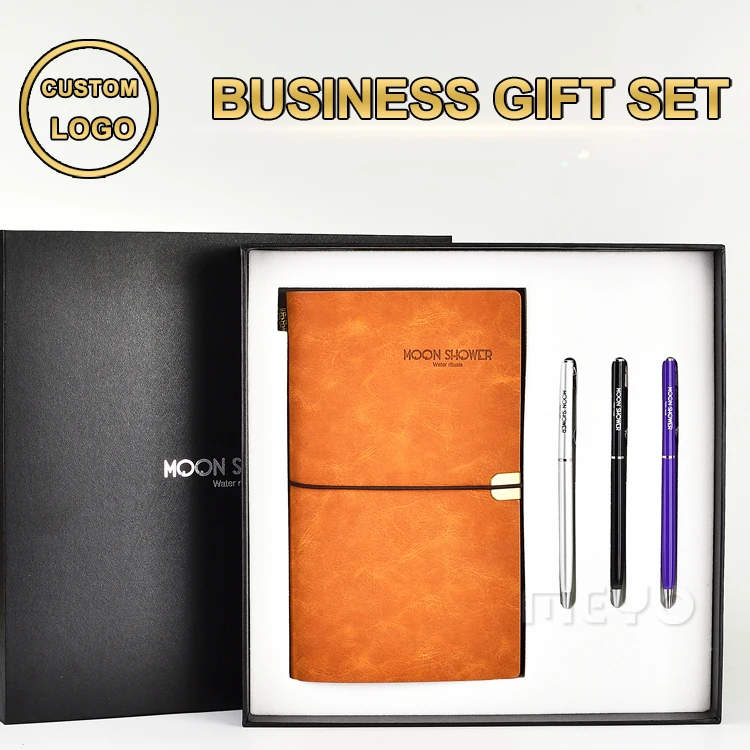 corporate giveaways business pu leather notebook pen gift set
