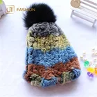 Good Reputation Jtfur wholesale Fox Fur Flower and Ball Cute Genuine Rex Rabbit Fur Hat