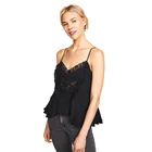 Summer fashion women tops tee tunic tops black lace strappy top