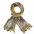 Ladies' polyester voile printed tasseled woven scarf