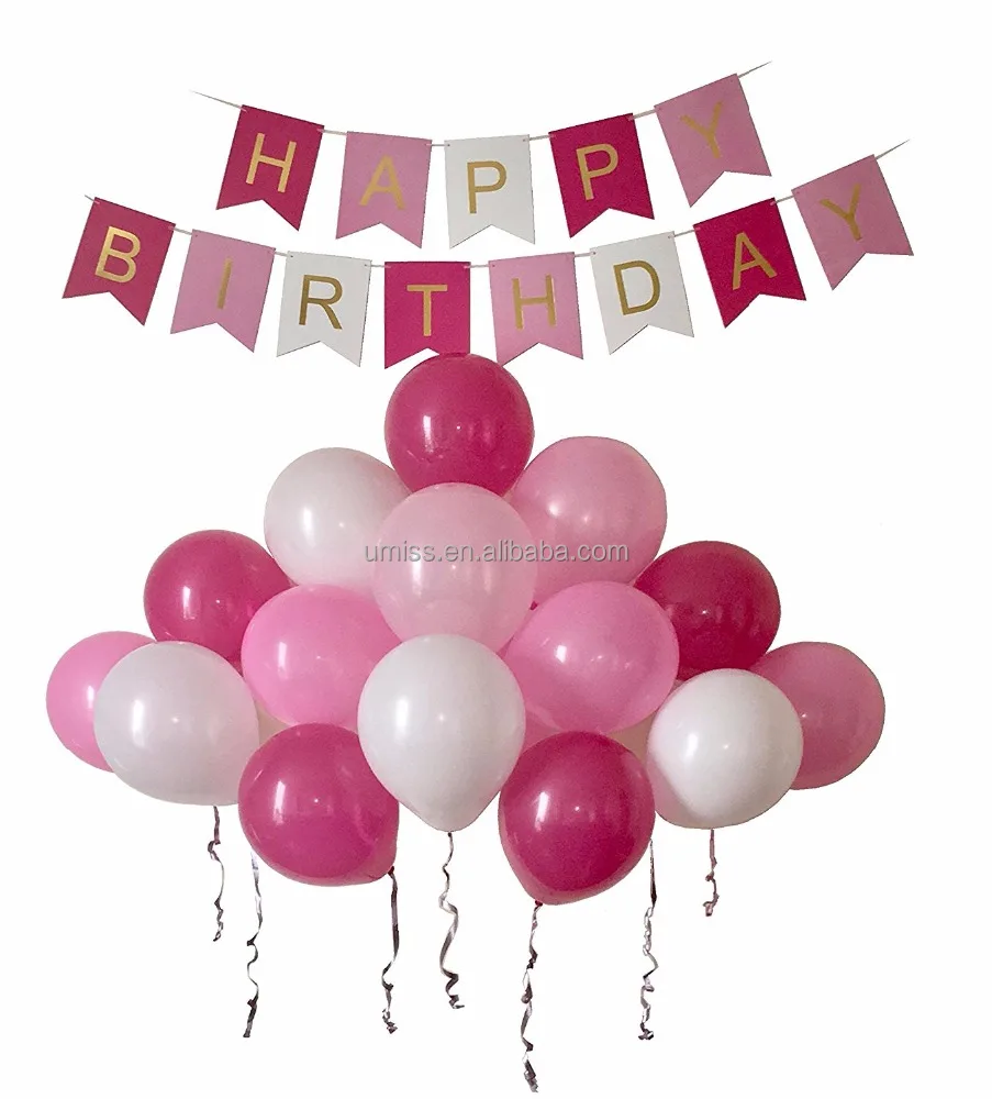 Pink Happy Birthday Banner Decoration Party Set Bunting With