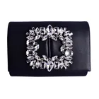 Custom Logo Fashion Small Black PU Leather Crystal Evening Party Bag Clutch Purse