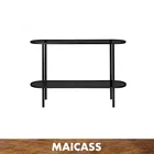 Classy Black Iron Frame Glass Top Console Table