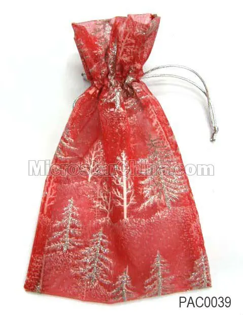 red for christmas tree shape organza gift bag