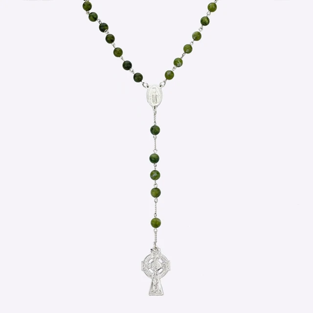 2015 fashion jewelry vegetable jade rosary necklace cross rosary