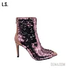most popular sexy lady shiny sequin ankle boots fashion stilettos pointed-toe sparkling women boots footwear good quality