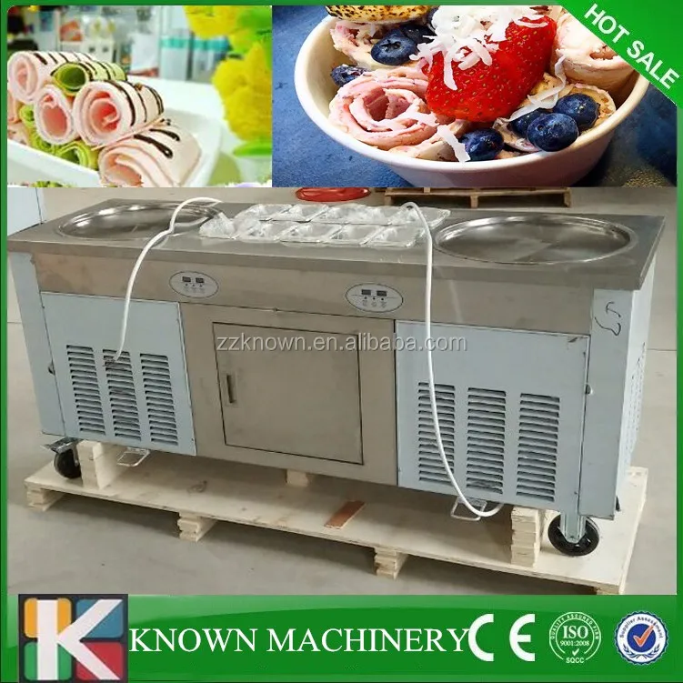 Hot sale R410A refrigerant 2 pan durable with 10 cooling tanks fry ice cream machine
