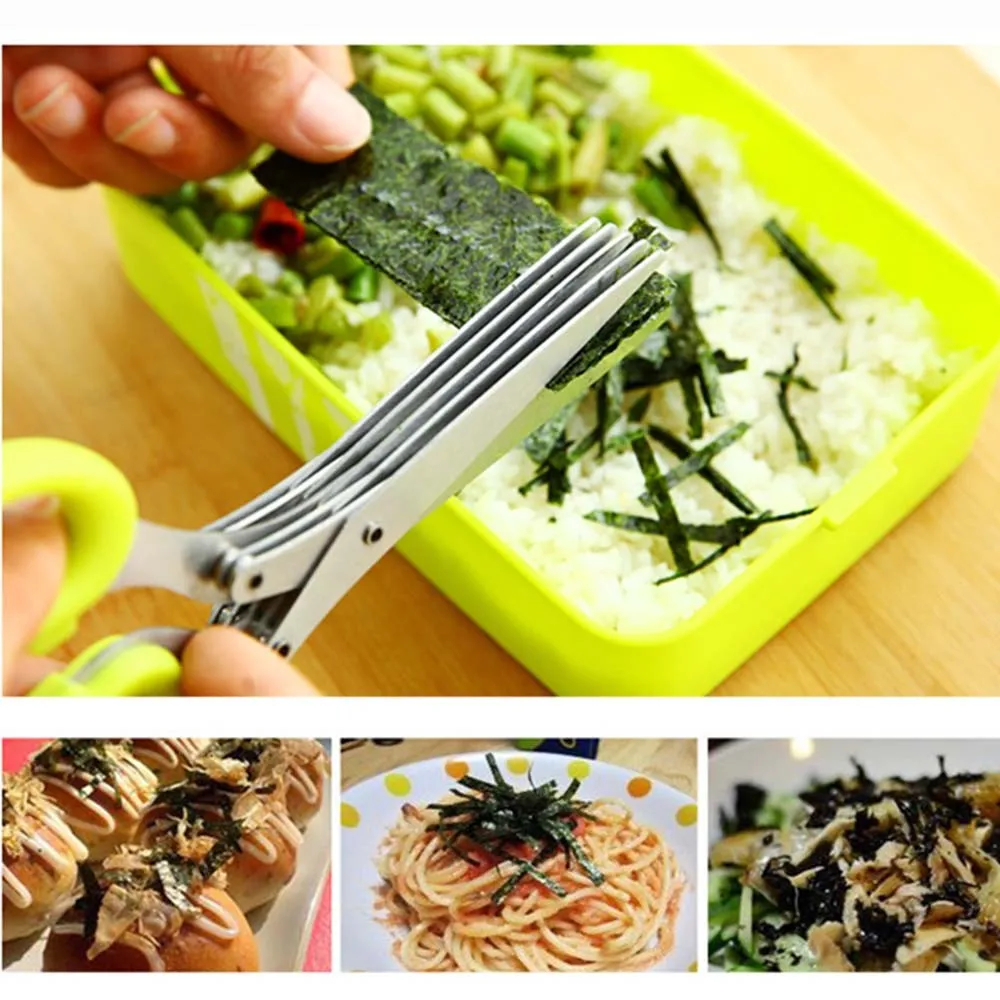 Stainless Steel 5 Layers Kitchen Scissors Multi-functional Shredded Cut Herb Green Onion Cut Scissor Spices Kitchen Tool KC1056
