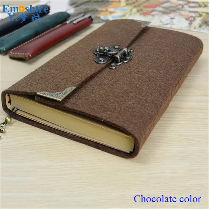 Emoshire Vintage felt creative handbook booklet password notebook notepad with lock diary kraft paper sketching book (1)