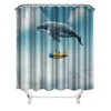 Fantasy House Decor Shower Curtain Set Blue Sky Whale Airship Picture Print Bathroom Curtain with Hooks Waterproof 72x72 Inches