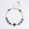 Handmade Lapis Agate Stone Bead Brass Adjustable Bracelet