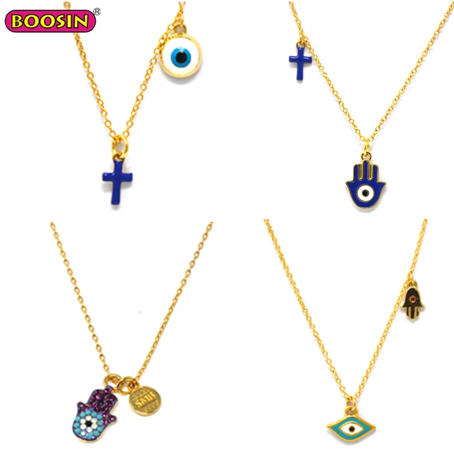 Turkish evil eye gold chain necklace, diy little charms metal necklace make your own