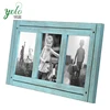 New Blue Collage Distressed Free Standing Wall Hanging Wood Picture Frame For 3 Piece Photo And Built-in Easel
