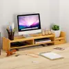 Bamboo Monitor Stand Riser Laptop TV Stand with 2-Tier Storage Organize Drawers